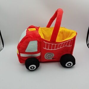 Mud Pie Kids‎ Red Fire Truck Easter Basket Toy Room Storage Plush Wheels Handle
